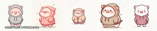 cute pig vector wearing hoodie