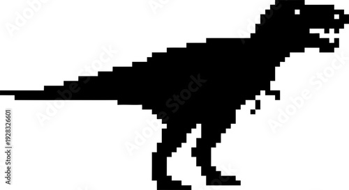 Pixelated black silhouette of a roaring Tyrannosaurus rex dinosaur. Prehistoric animal. Vector icon for game design, app, web element