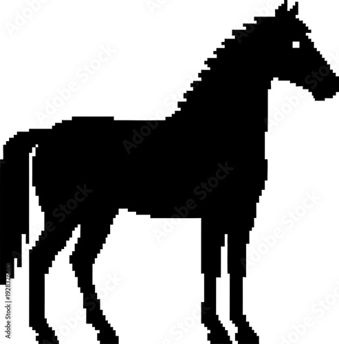 Standing horse silhouette black color. Simple equine animal shape. Icon for farm, racing, equestrian sport. Solid flat vector illustration