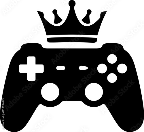 Game controller with crown icon. Gaming king concept. Vector illustration for video game, esports, gamer, entertainment design