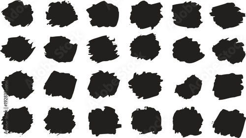 A grid of 30 irregular black blobs on a white background
