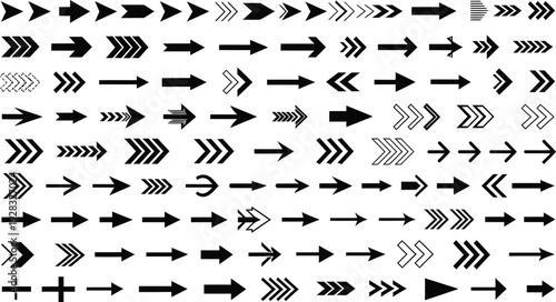 Collection of various black arrows on white background
