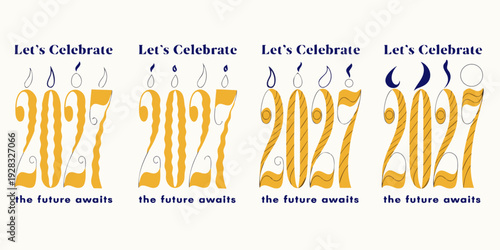 Elegant 2027 Celebration Design – Modern Minimalist Candle‑Inspired New Year Artwork with Gold Accents and Symbolic Festive Elements for Greeting Cards, Seasonal Marketing, and Print Templates