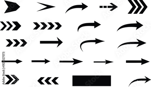Collection of various black arrow icons on white background