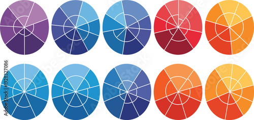 A collection of 10 gradient colored gemstones or beads