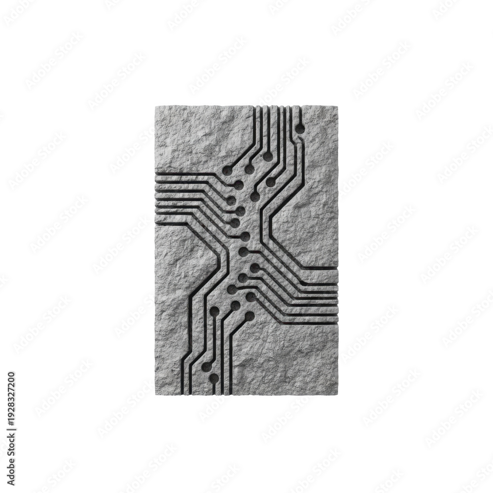 Obraz premium Stone Tile with Engraved Circuit Pattern
