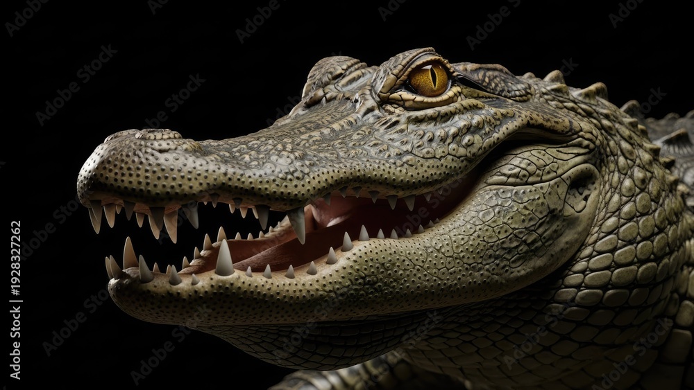 Obraz premium A close-up of a crocodile's face with its mouth open showing sharp teeth
