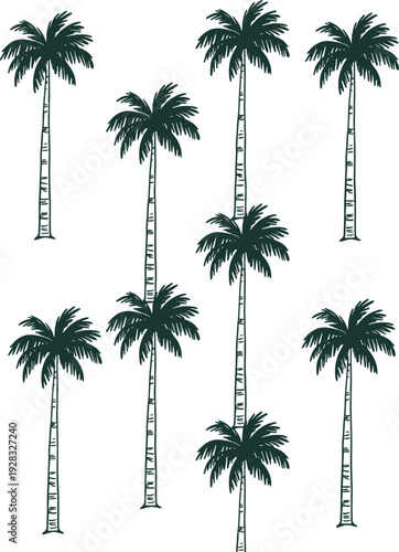 Minimal Tropical Palm Tree Illustration Set Isolated on Light Background, Hand Drawn Exotic Summer Nature Design for Travel, Beach, Vacation Branding and Decor