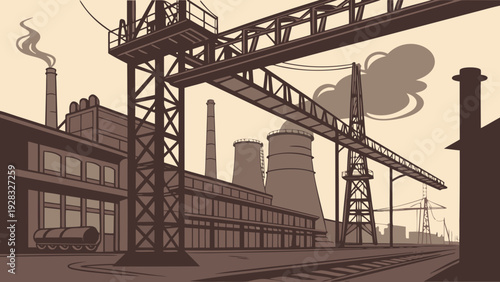 Industrial factory complex with smokestacks and infrastructure