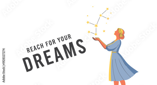 Vector illustration of woman reaching for stars with motivational text
