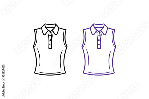 A set of women's sleeveless polo shirts in various patterns and designs