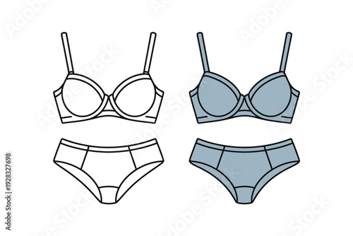 Lingerie set vector illustration of bra and panties in different colors