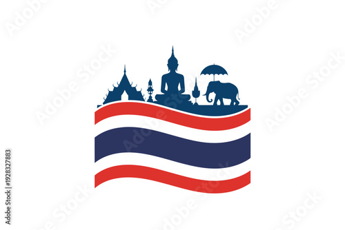 Thailand iconic symbol vector illustration with Buddhist statue and elephant
