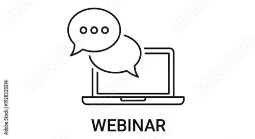 Webinar icon featuring a laptop with a speech bubble indicating online communication