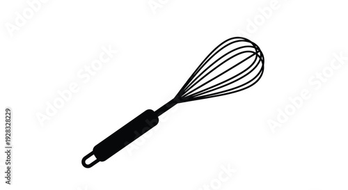 A black silhouette of a kitchen whisk against a white background
