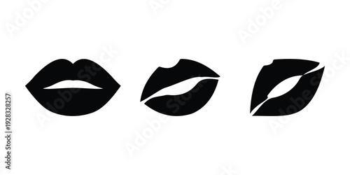 Lips and Kiss Icon Set – Red Lips, Romantic and Valentine Silhouette Vector Symbols for Love and Woman Concepts