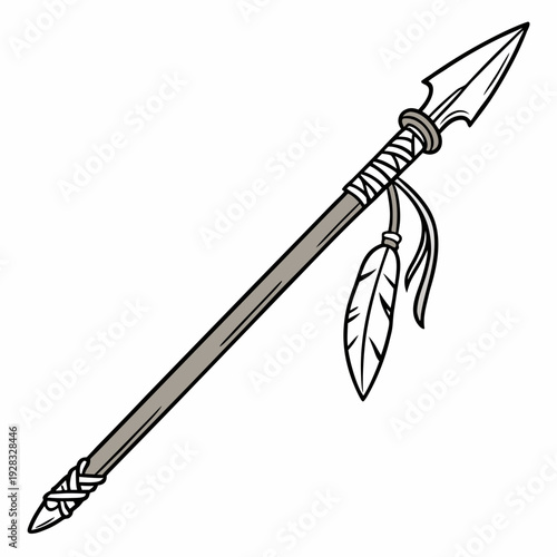 Tribal hunting spear with feathers tribal spear feathered spear