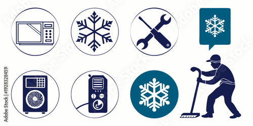 Eight icons representing various winter sports and activities, including skiing, snowboarding, and ice skating. Vector
