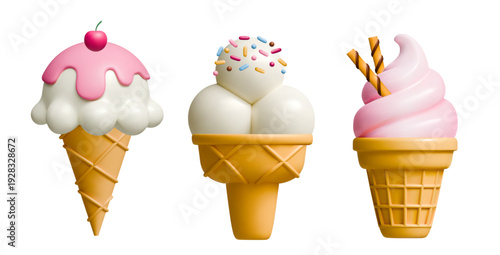 3d ice cream cone vector set llustration isolated