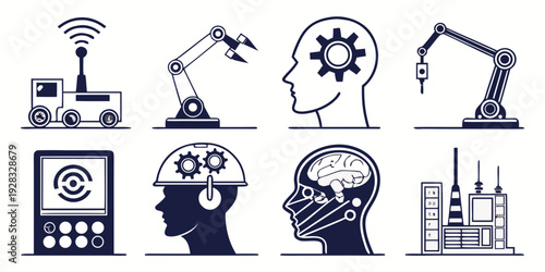 Illustrations of various industrial and manufacturing processes and equipment Vector