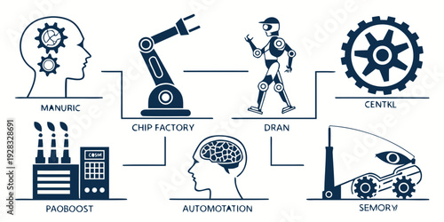 Illustration of various industrial and manufacturing processes and equipment Vector