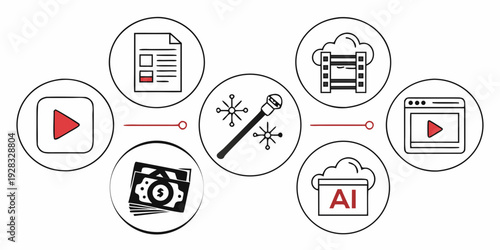 Icons representing various multimedia formats and editing tools Vector