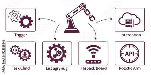 Illustration of the process of industrial robotics and automation Vector