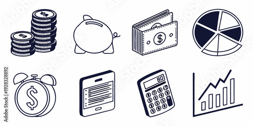 A collection of icons representing various aspects of time management and productivity. Vector
