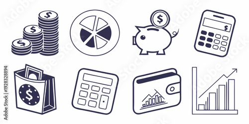 Icons representing various aspects of financial management and planning Vector