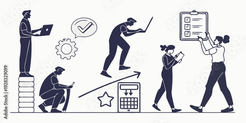 Illustration of various people engaged in different activities and tasks Vector