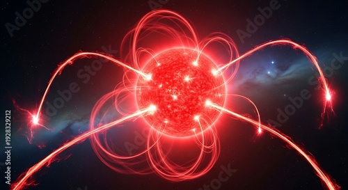 Abstract Red Atom Model with Electrons.