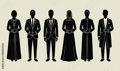 Religious Clergy Figures Silhouettes Diverse Faith Leaders Professional Illustration
