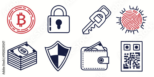 Icons representing security, privacy, and protection against cyber threats and viruses Vector
