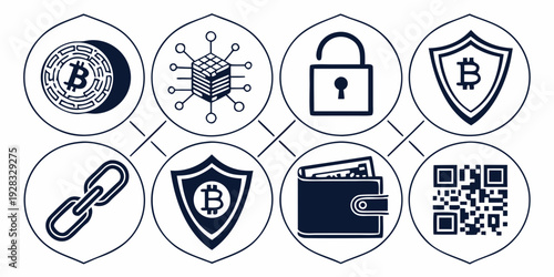 Icons representing various aspects of cybersecurity and data protection Vector