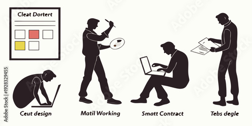 Illustration of various remote work scenarios and their challenges Vector