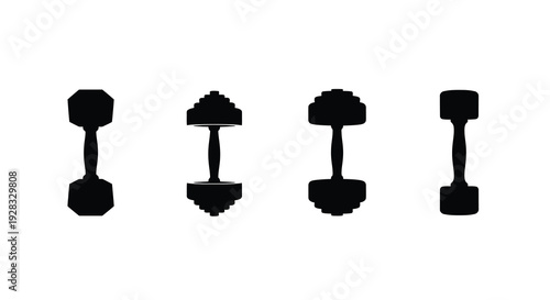 Four pixelated dumbbell shapes arranged in a horizontal row silhouette