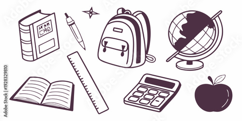 A student preparing to study with books, stationery, and a laptop on a desk Vector
