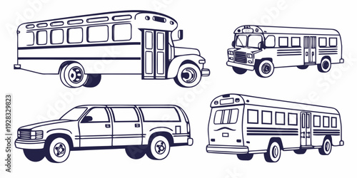 A diverse collection of vehicles including buses, cars, and trams Vector