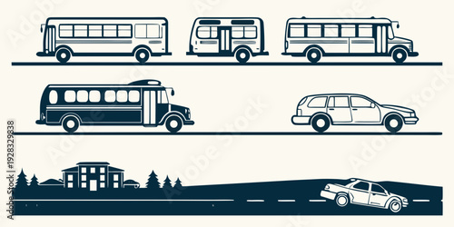 Various vehicles and transportation modes in a simple line art illustration Vector