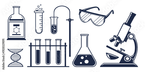 An assortment of laboratory equipment and tools used in scientific experiments Vector