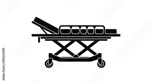 A black silhouette of a hospital gurney on a white background