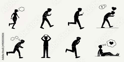 Illustrations of different types of exercise and stretching routines Vector