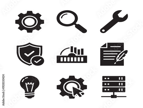 Professional expert interface icons with refined and specialized silhouette designs