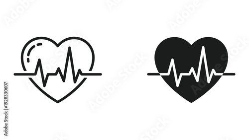 Heartbeat line icon and solid heart icon with electrocardiogram