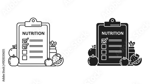 Nutrition Checklist with Healthy Food Icons: Apples, Berries, and Greens