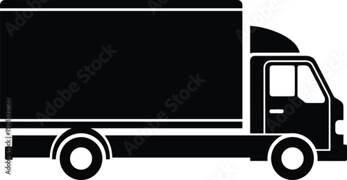 Delivery truck silhouette icon, commercial cargo van for transport and logistics, cad drawing flat vector illustration, isolated vehicle side view, freight, shipping