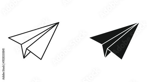 Paper Airplanes Icon Set: Outline and Solid Black