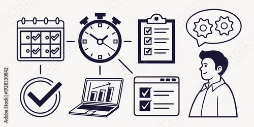Illustration of various productivity and time management icons Vector