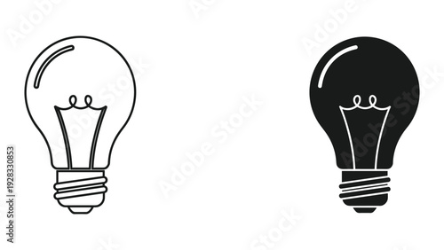Black and White Light Bulb Icons - Idea, Innovation, Concept