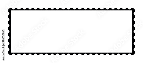 Long horizontal postage stamp frame isolated on transparent background, blank postal banner template with perforated border, vintage philately mockup design element for branding packaging